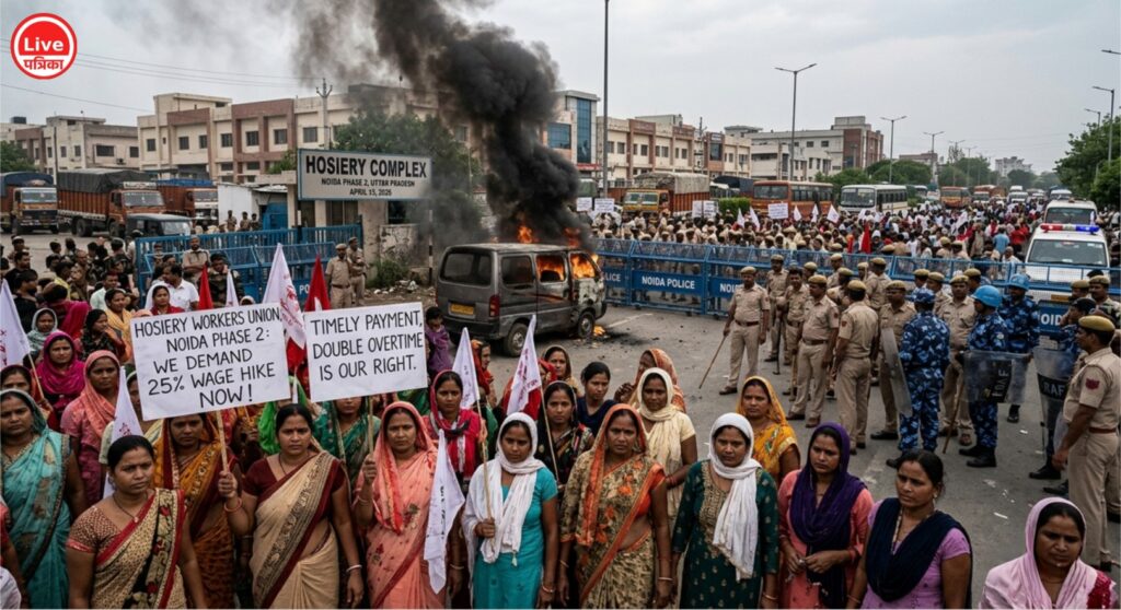 Noida Protest 2026: Workers’ Wage Stir Turns Violent, Traffic Gripped at Chilla Border 1 Noida Protest